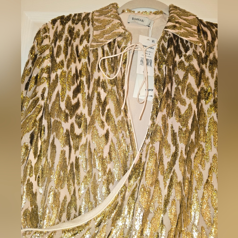 SIMKHAI Elegant Gold and Cream Women's Blouse